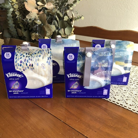 4-Pack Kleenex Tissues Go-Anywhere Packs w/ Strap, Car, Auto, Office, Tr… - Picture 2 of 4